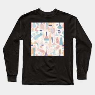 Abstract minimalism pattern featuring stylized objects and geometric shapes in soothing pastel colors Long Sleeve T-Shirt